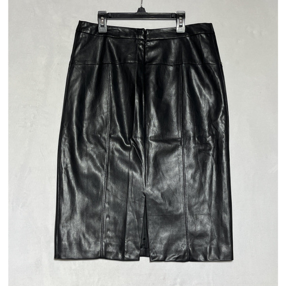 Faux Leather Pencil Skirt 8 Black Silver Studded Worthington Goth Mob Wife Biker - Picture 2 of 7